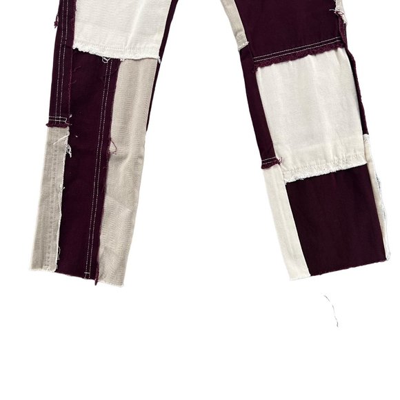 Empty Soda Patchwork Jeans Womens Maroon White Tan Denim Size S - Picture 11 of 11
